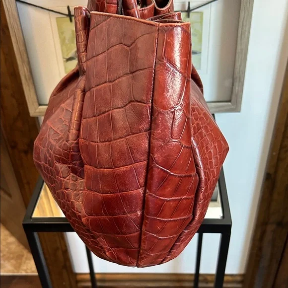 Furla Crocodile-Embossed Rust Colored Tote Bag - Picture 3 of 15